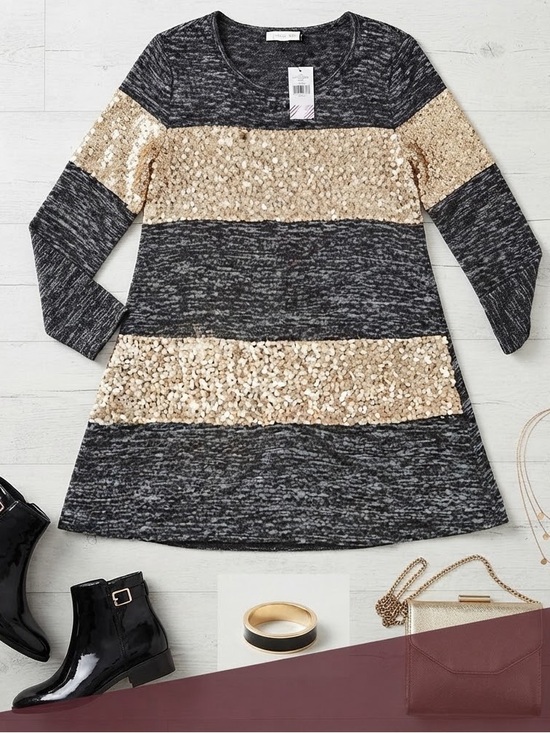 12 Pm By Mon Ami Dresses & Skirts - 12 Pm By Mon Ami Black Dress with Gold Sequin Stripes